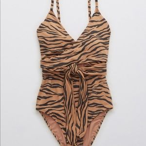 Aerie Pique Animal Print Wrap One Piece